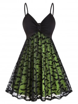 Gothic Dress Plus Size Women Halloween Bat Mesh Insert Neon Dress