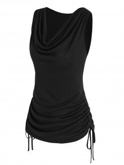 Solid Color Strappy Cinched Heathered Blouson Tank Top Women Cami Plain
