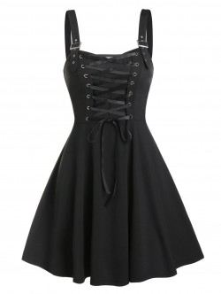 Sexy Lace Up Buckle Strap A Line Gothic Sleeveless Party Dress