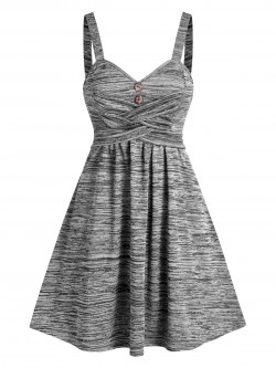 Plus Size Space Dye Button Criss Cross Mini Cami Dress Sleeveless