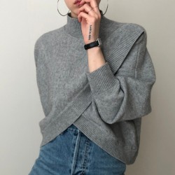 Criss-Cross Knitted Jumpers Top Women Sweater