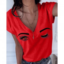New Solid Casual Eyebrows Eyes Deep V-neck Women's T-shirt 