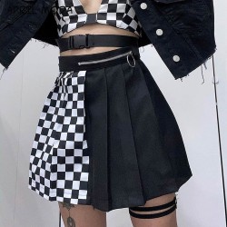 Punk High Waist Stitching Black White Skirt