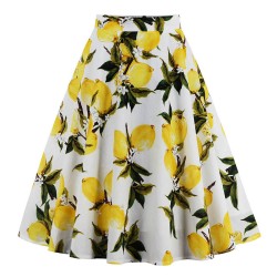 Fashion Fruit Print Lemon Tunic Skirt White Yellow
