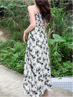 Summer Casual Floral All-Over Print Cinched Waist Slip Dress