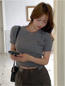  Letter Embroidery Cable Knit Top