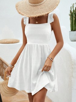 Sleeveless Ruffled Square Neckline Dress,Lavender Dress