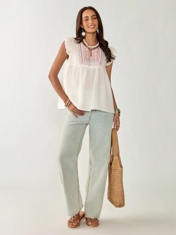 Women's Bohemian Heavily Embroidered Round Neck Loose Short Sleeve Blouse