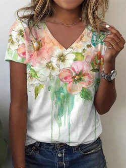 Women's Casual Floral Print Short Sleeve T-Shirt For Summer
