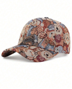 1pc Adjustable Cartoon Bear Printed Baseball Cap